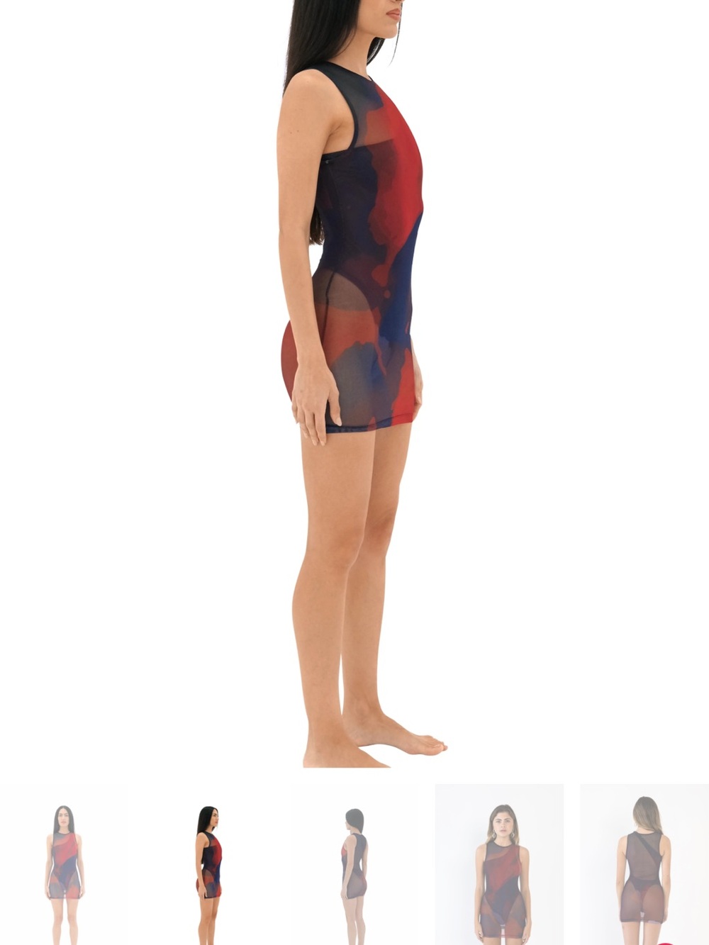 Sheer Red & Blue Abstract Mesh Swim Cover-Up - Picture 2 of 10